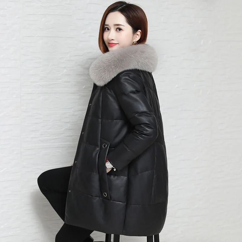 4XL Leather Black Jacket Female Faux Mink Fur Winter Autumn Coat For Parka Women Women Campera Mujer Sheepskin Coats Outerwear