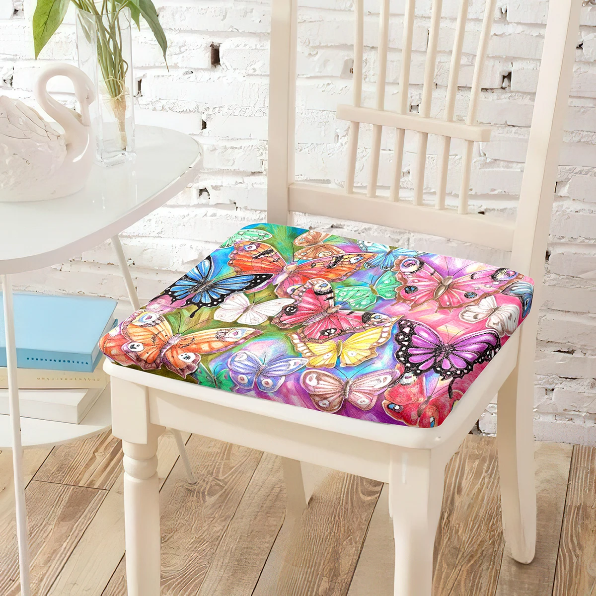 

Colorful Butterfly Printing Chair Cushion Square Back Cushions Breathable Chairs Pad for Adults Unisex Bedroom Home Decoration