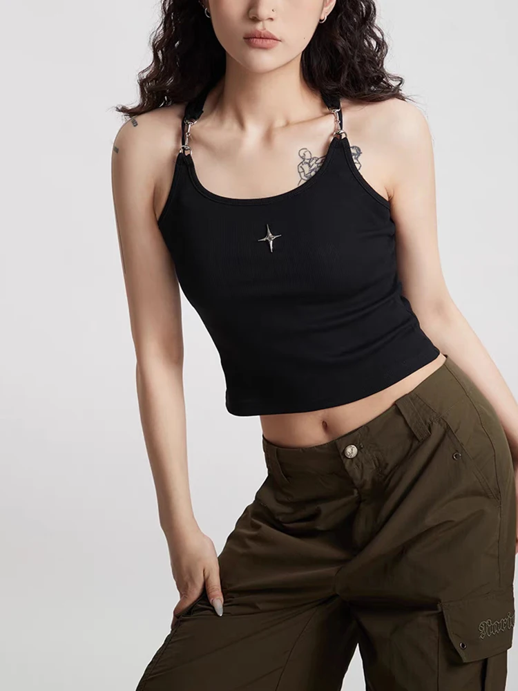 RORORIRI Y2k майка с металлической пряжкой Женский пуловер со звездой и круглым