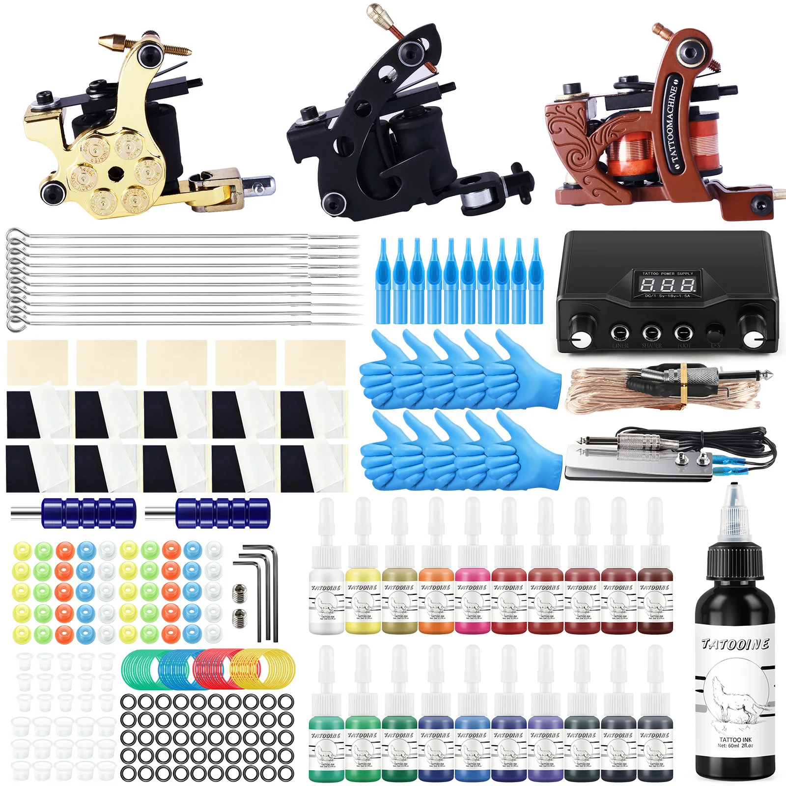 

Complete Tattoo Set Accessories Supplies Professional Tattoo Kit Tattoo Machines Gun With Ink Power Supply Grips Body Art Tools