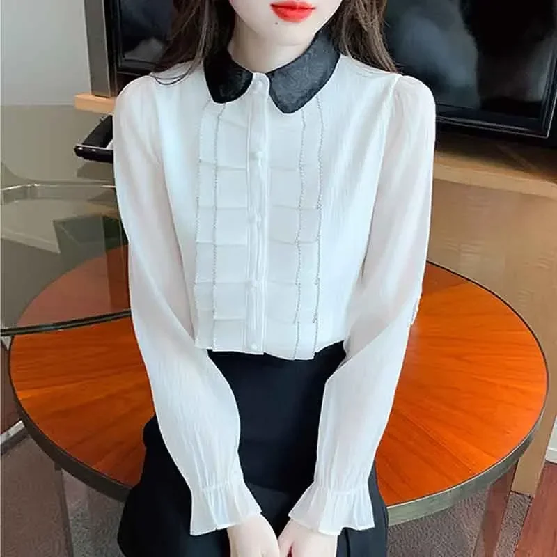 Новая повседневная женская рубашка с длинным рукавом и отложным воротником