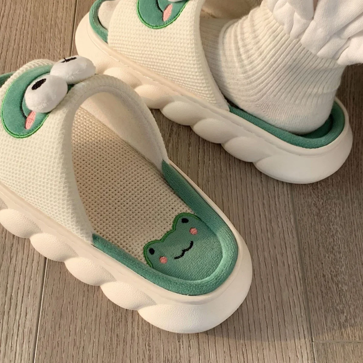 Тапки Mo Dou мужские и женские всесезонные хлопок Нескользящие мультяшная лягушка