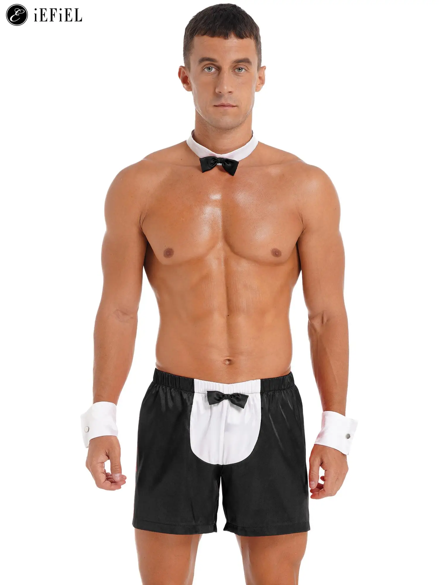 

Men's Waiter Costume 4 Pieces Bow Tie Collar Boxer Shorts Lingerie Underwear Tuxedo Gentleman Cosplay Outfits Clubwear