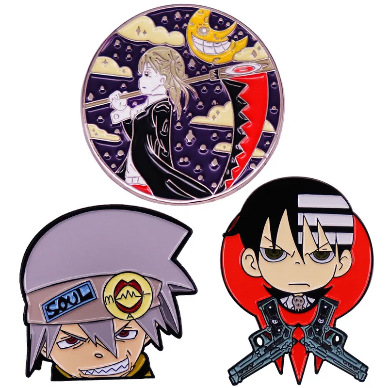 

Anime Cartoon Soul Eater Death the Kid Brooch Enamel Pin Brooches Metal Badges Lapel Pins Denim Jacket Jewelry Accessories Gifts