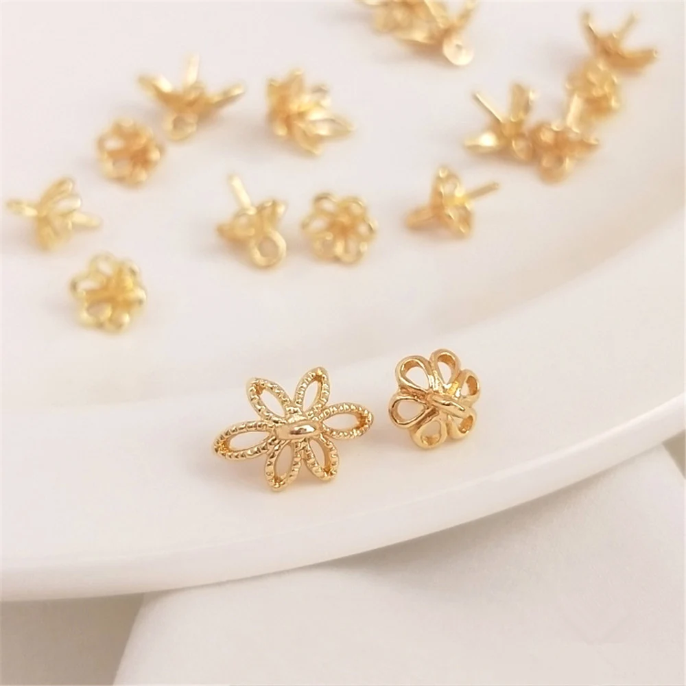 

14K Gold Filled Plated Flower shaped half hole bead holder crystal pearl pendant bead cap flower holder handmade diy accessories