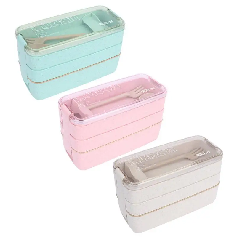 

Outdoor Tableware Healthy Material Lunch Box 2 and 3 Homehold School Bento Boxes Microwave Dinnerware Lunch Box with Fork Spoon