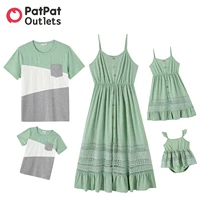 patpat mother kids family matching dress outfits summer party dresses mommy and me green short sleeve t shirts baby clothing set