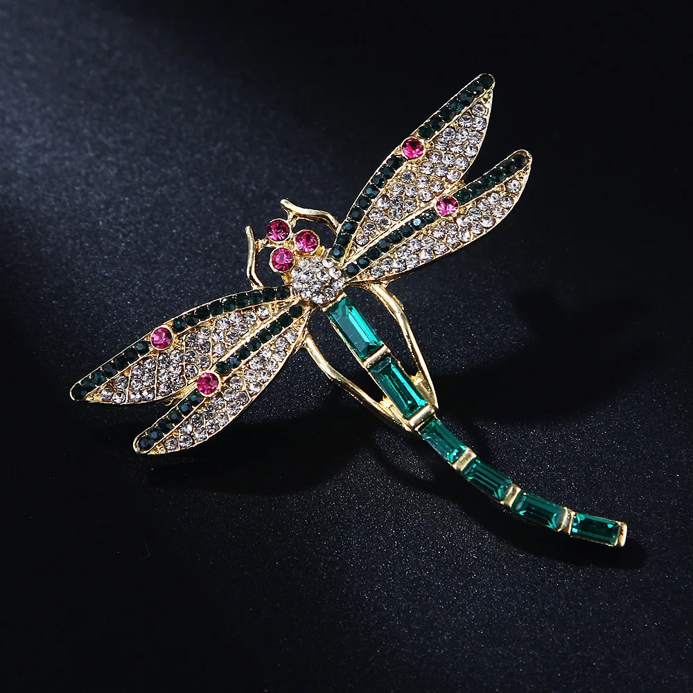 

Exquisite diamond inlaid Green Crystal Dragonfly insect brooch girl temperament minority cardigan coat accessory pin