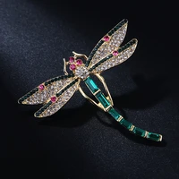 exquisite diamond inlaid green crystal dragonfly insect brooch girl temperament minority cardigan coat accessory pin