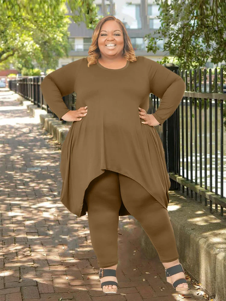 Plus Size Two Piece Sets Womens Outifits Long Sleeve Top and Pants Female Set Curvy Women Clothes Wholesale b 3xl 4xl 5xl 6xl