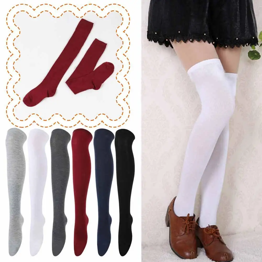 

Solid Color Long Socks Women Over Knee Thigh High Sexy Stocking JK tyle School Girls Warm Comfortable High Stockings Dance Socks
