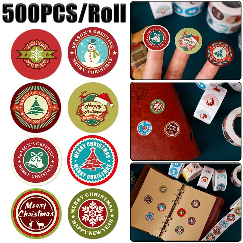 

500PCS/Roll Merry Christmas DIY Handmade Sticker Package Thank You Label Sealing Stickers Party Festive Decorations Supplies