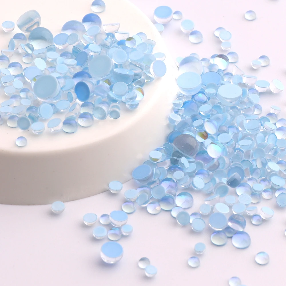 Mocha Light Blue Mixed Sizes Mermaid Round Glass Crystal Beads 3D Flatback Nail Art Rhinestones for Nail DIY Decorations 1440Pcs