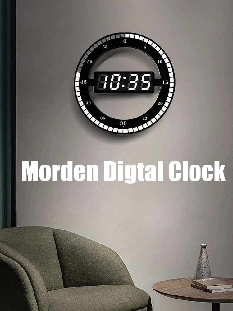 

3D светодиодные цифровые электронные большие настенные часы, светлый немой дисплей с температурой и датой, настенные часы для офиса, комнаты...
