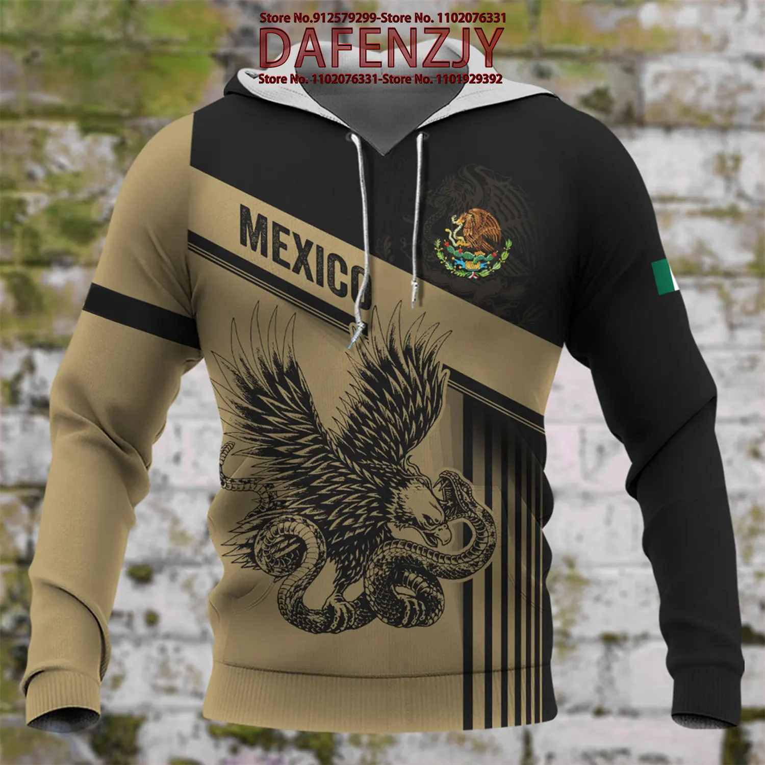 Mexico Flag Hooded Sweatshirts Men's Hoodie 3D Printed Pullover Mexico Eagle Loose Sleeve Vintage Clothes