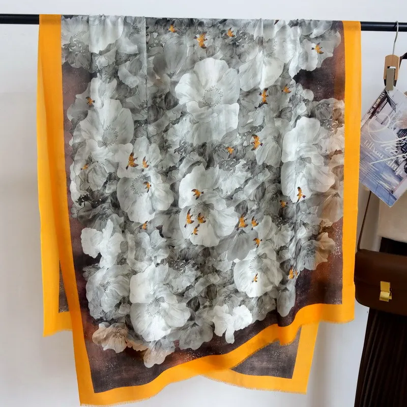 

100% чистые кашемировые шарфы для женщин, шарф-платок, хиджаб, шаль, модные шарфы из пашмины, женские шарфы с цветочным рисунком, бандана