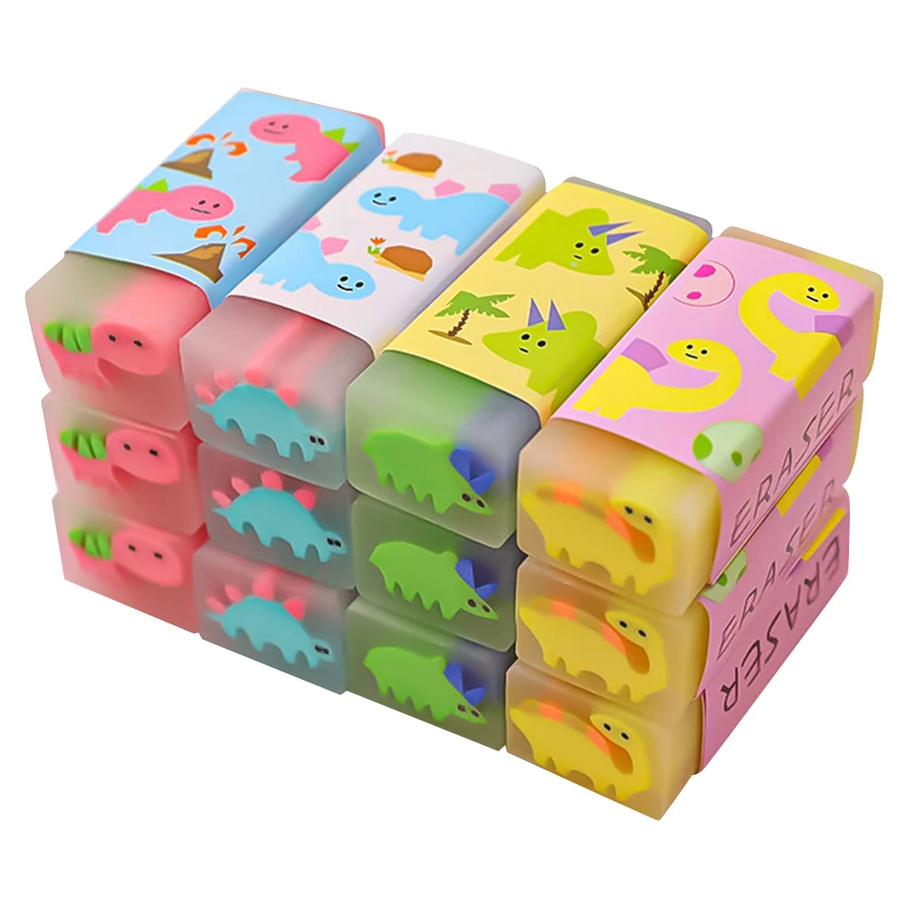 

12 Pcs Dinosaur Eraser Mini Erasers Adorable Students Cartoon School Kids Children Prize Gifts Pvc Kawaii Office Accessories