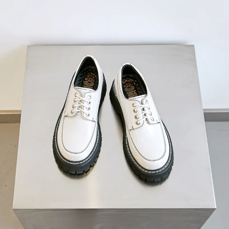 Women's genuine leather loafers handmade casual schoolgirl shoes slip on round toe platform shoes shoes women's  platform heels