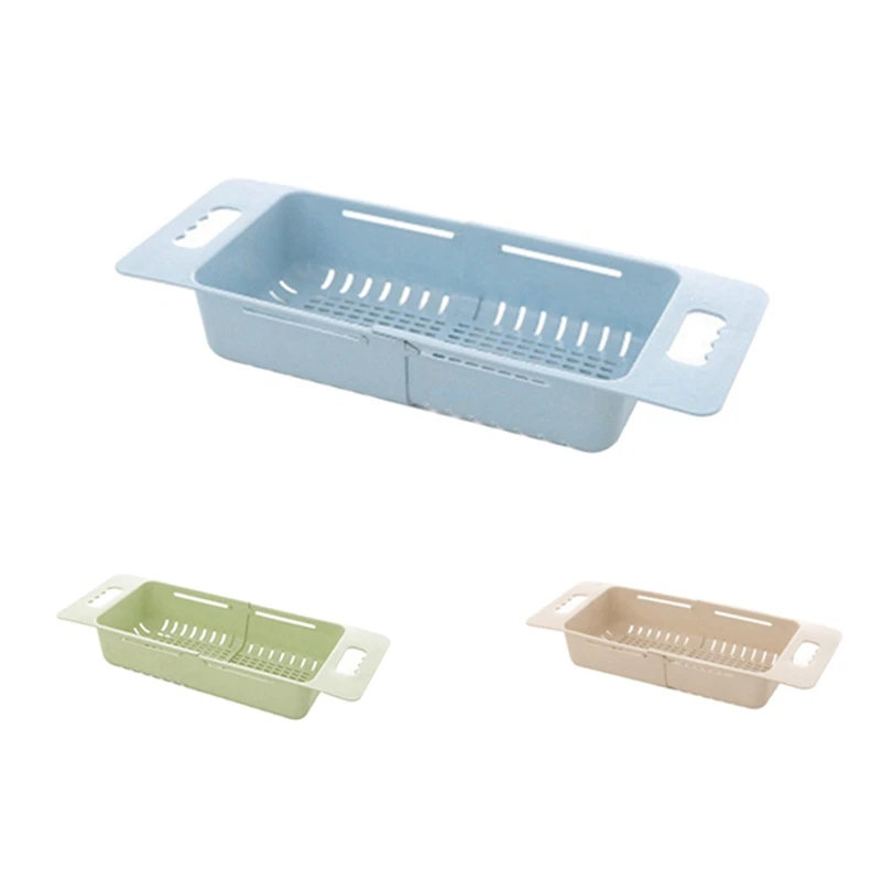 

Collapsible Plastic Colander Fruits Drain Basket Adjustable Strainer Over The Sink For Kitchen