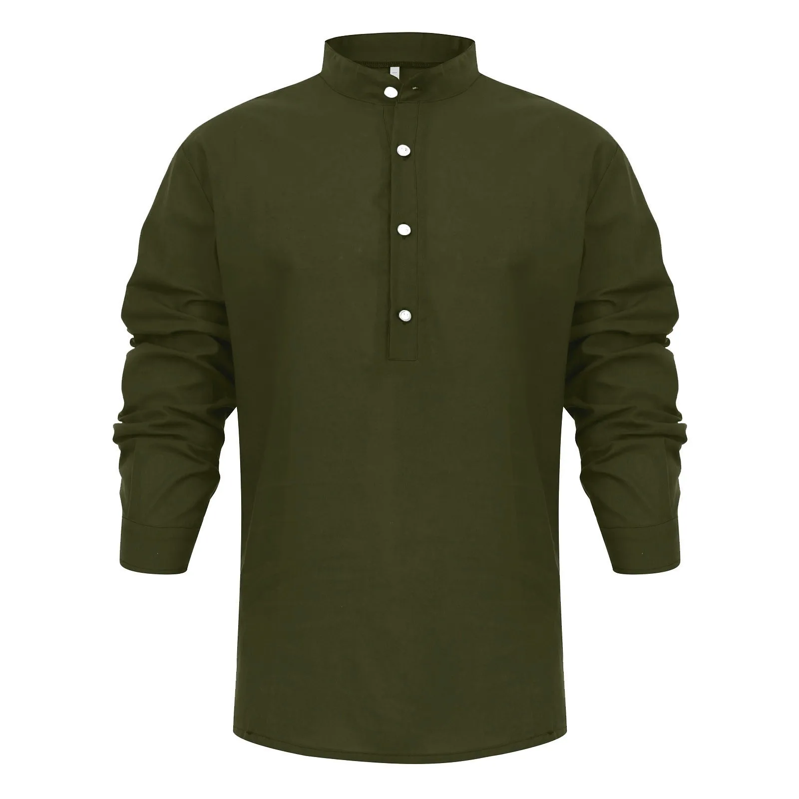 

Long Sleeve Clothing Loose Stand Collar Shirts Summer Casual Top Cotton Solid Color Blouse