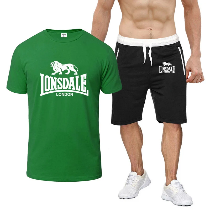 Мужская летняя спортивная одежда Lonsdale хлопковая Спортивная дышащая футболка с