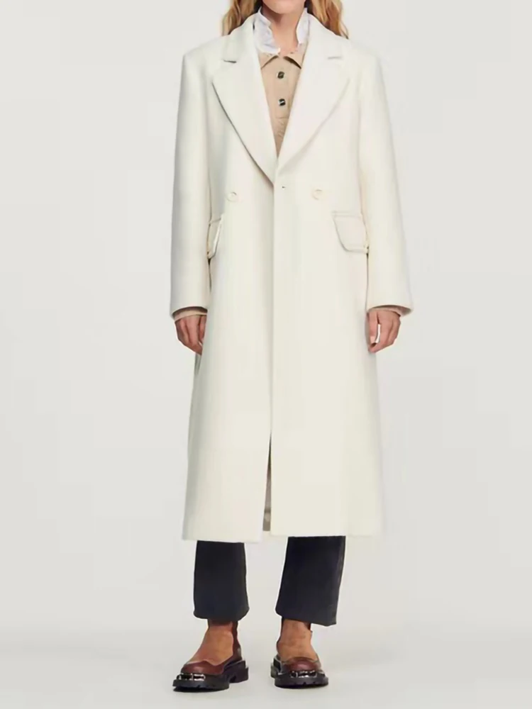 

Женское твидовое пальто с отложным воротником, элегантное двубортное белое пальто с отложным воротником, верхняя одежда для осени и зимы
