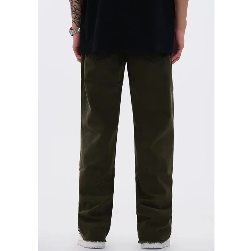 Streetwear Men Vintage Loose Military Green Jeans 2022 Autumn and Winter New Pattern Fashion Straight Cylinder Trousers Female
