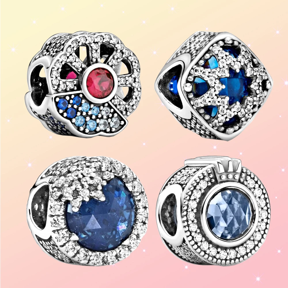 

925 Silver Blue Flat Ocean Heart Pendant DIY Bracelet Necklace Fit for Pandora Ladies Birthday Party Trendy Jewelry Gift