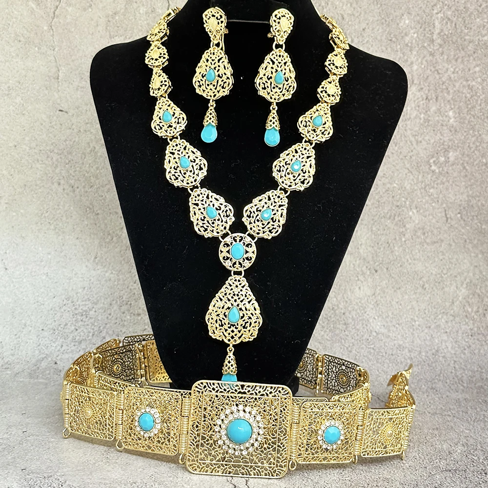Ensemble de bijoux Caftan arabe pour femmes  couleur or  design creux  robe de mariée de luxe