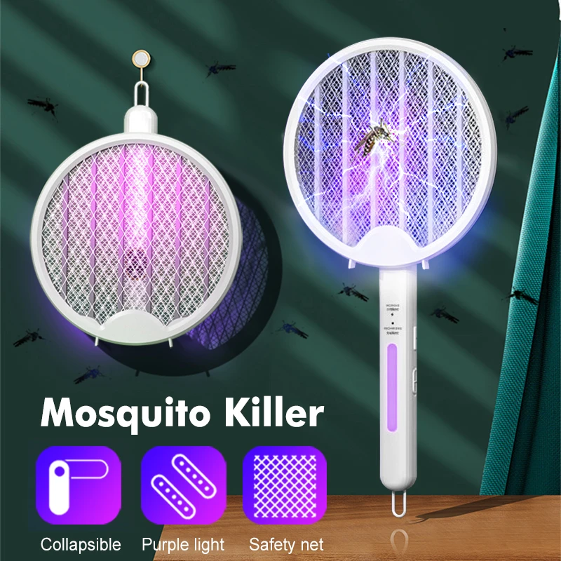 

2-In-1 Electric Insect Racket Swatter Zapper Summer Fly Swatter Mosquito Repellent USB Charging Bug Zapper UV Fly Exterminator