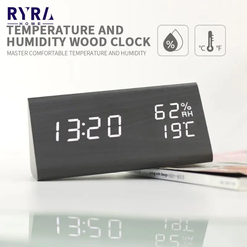 

Деревянный Будильник, светодиодные цифросветодиодный часы с голосовым управлением, питание от USB/AAA, настольные электронные часы для украше...