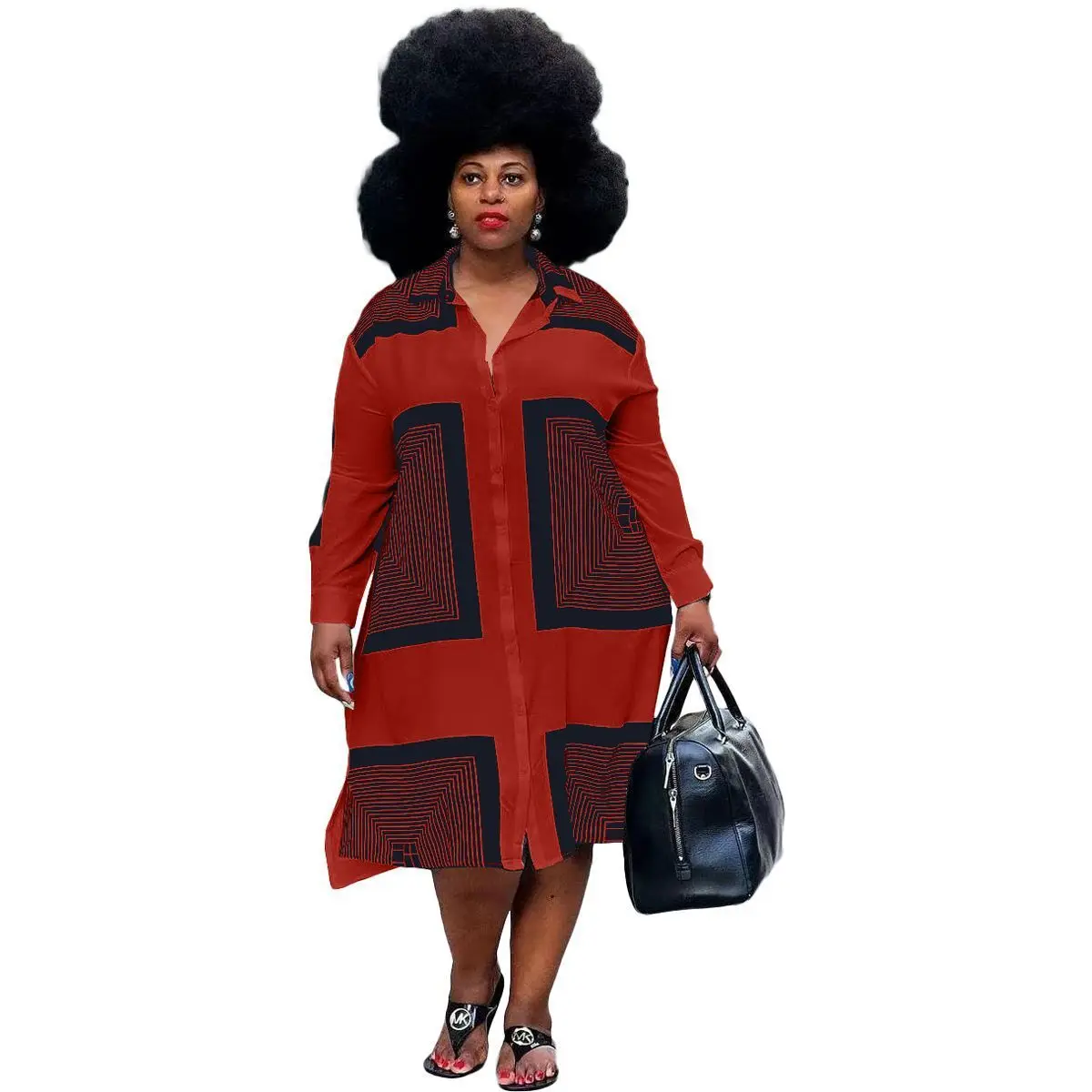 Plus Size Dresses Plaid Irregular Turn-down Collar Casual Loose Shirt Dress Long Sleeve Dresses for Women Mid-Calf Loose Fit