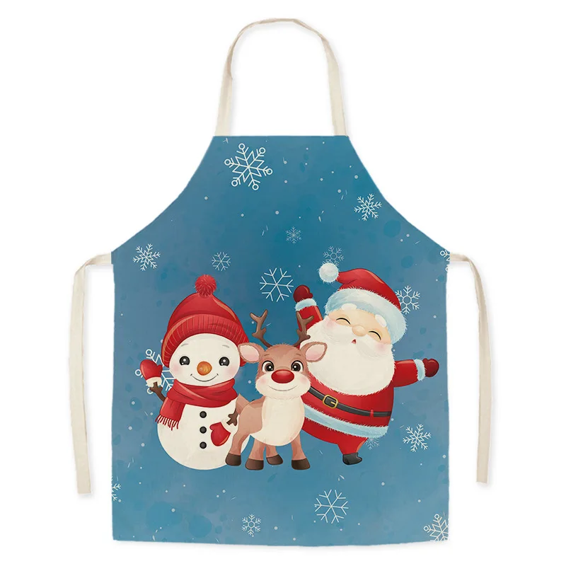 

Cute Cartoon Christmas Snowman Santa Claus Pattern Oilproof Linen Hand Wiping Sleeveless Apron Home Cleaning Kitchen Cooking