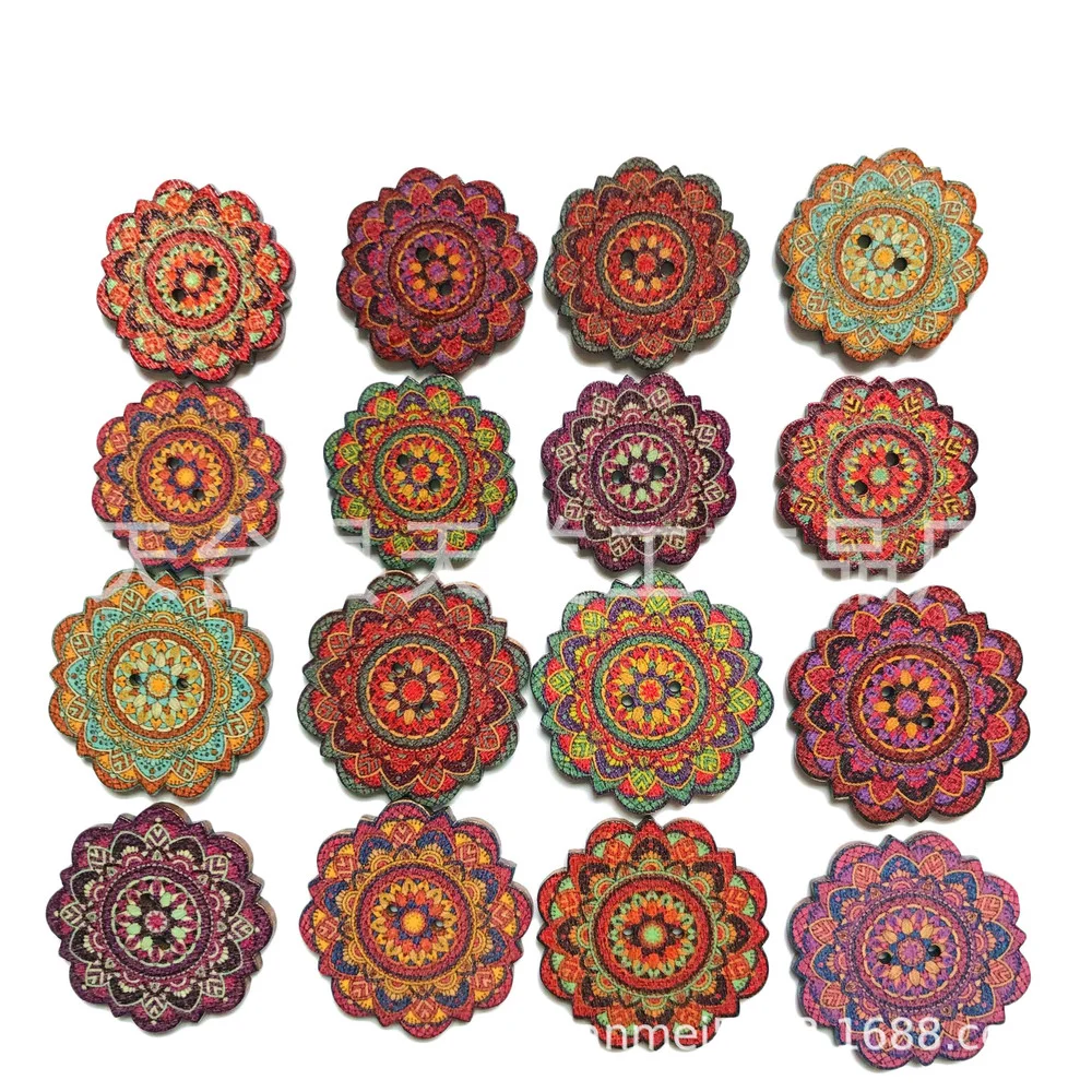 

50PCS 20/25/30MM Retro Series Flower Wooden Buttons for Clothing DIY Sewing Scrapbooking Decor Craft Needlework Accessories