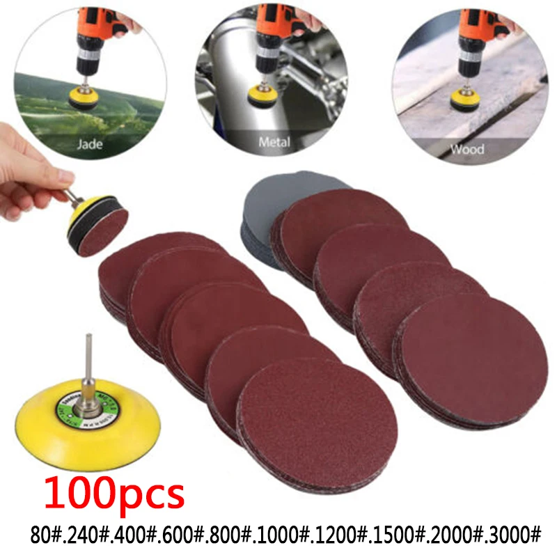 

100pcs 3inch 75mm Round Hook Loop Sander Sanding Discs Pads 80 - 3000 Grit Sandpaper For Polishing Cleaning Tools