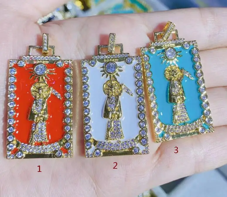 

1 шт. квадратная Иисус, Дева Мария Ожерелье Подвеска позолоченная медь циркон для Аксессуары для ювелирных изделий ожерелье оптовая продажа...