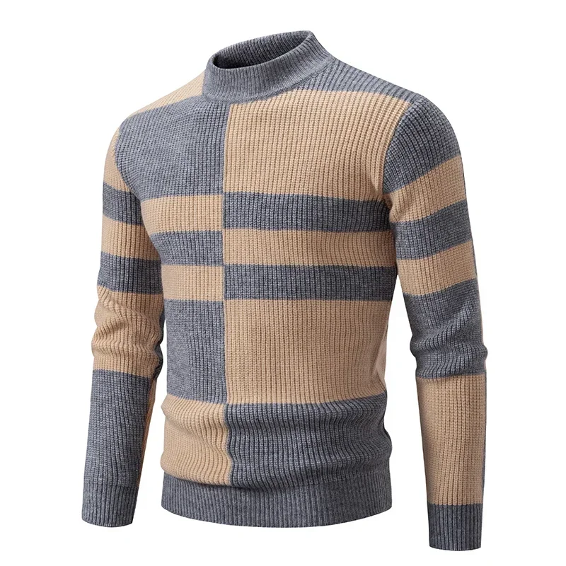 Patchwork Color Knitted Sweater Mens Korean Fashion Warm O-Neck Pullovers Jersey Hombre Pull Femme Luxe Sueter Vintage Knitwear