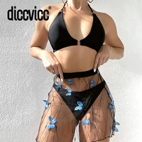 diccvicc beach dress woman summer wear sexy ladies swimsuit with transparent skirt high waist bikini set cover up bathing suit