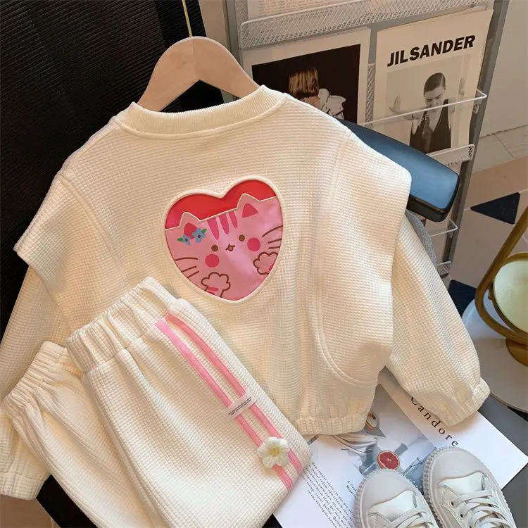 Girls' Autumn Suit 2022 New Children and Teens' Wear Loves and Cats Baby Girl Two-Piece Suit