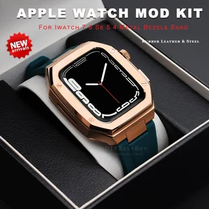 Luxury Modification Mod Kit for Apple Watch Case Band 7 45mm 44mm 42mm Metal Bezel Frame WatchBand f