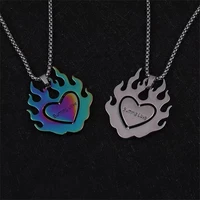 new fashion trend burning flame love necklace titanium steel long sweater chain short sleeve ornament pendant