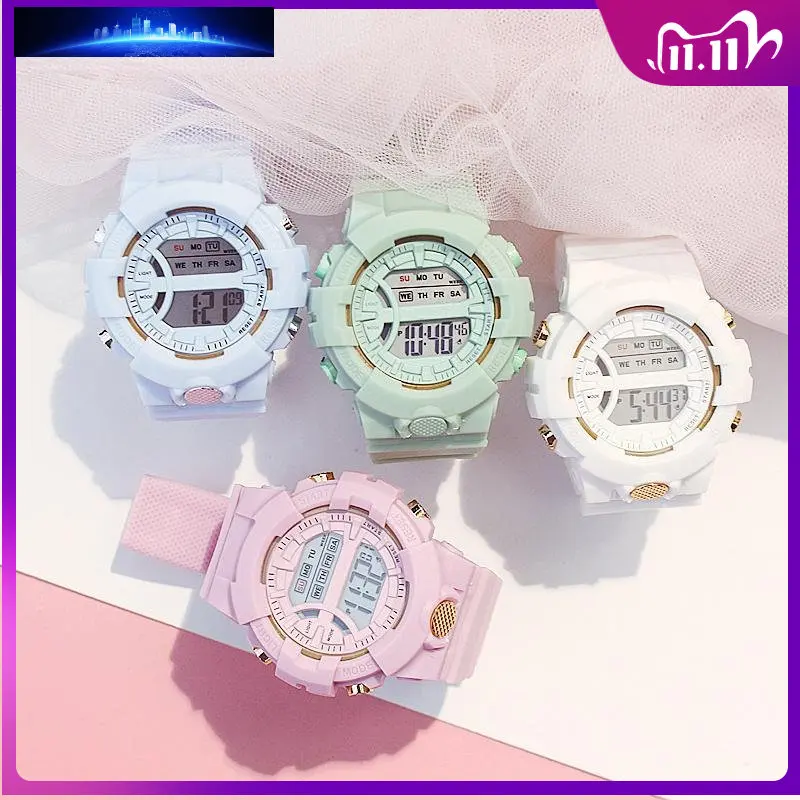 

Модные яркие часы для отдыха с покрытием для мужчин и женщин, корейские многофункциональные водонепроницаемые светящиеся электронные часы