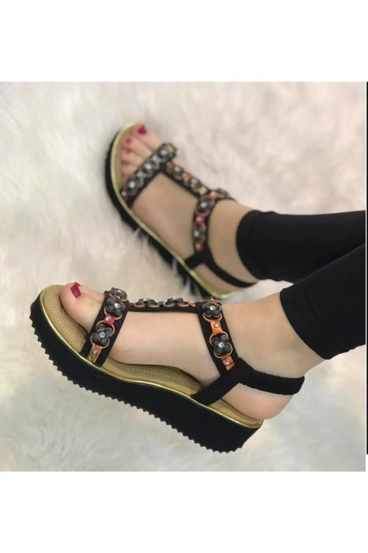 

Women's Fashion Sandals black Stone Orthopedic Filling Thick Sole Sandal Shoes Summer High Quality Light Casual New Sandals