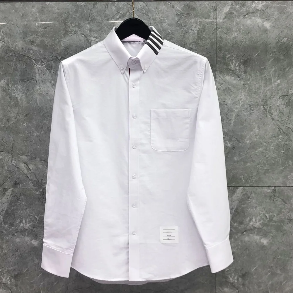 TB Men's Shirts Summer Autumn New Shirts Men Slim Long Sleeve Casual Shirt Turn Down Collar Oxford Solid Men's Clothes