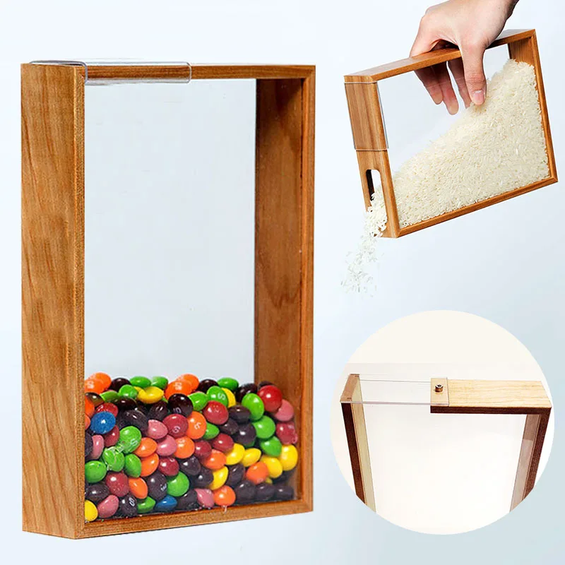 

Деревянный контейнер для хранения зерна пищи, прозрачный водонепроницаемый контейнер для рисовых бобов, диспенсер для хлопьев, кухонные пр...