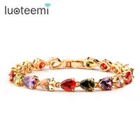 luoteemi multiple waterdrop zircon rose gold color multi tear drop cubic zirconia tennis bangles cluster bracelet for women gift