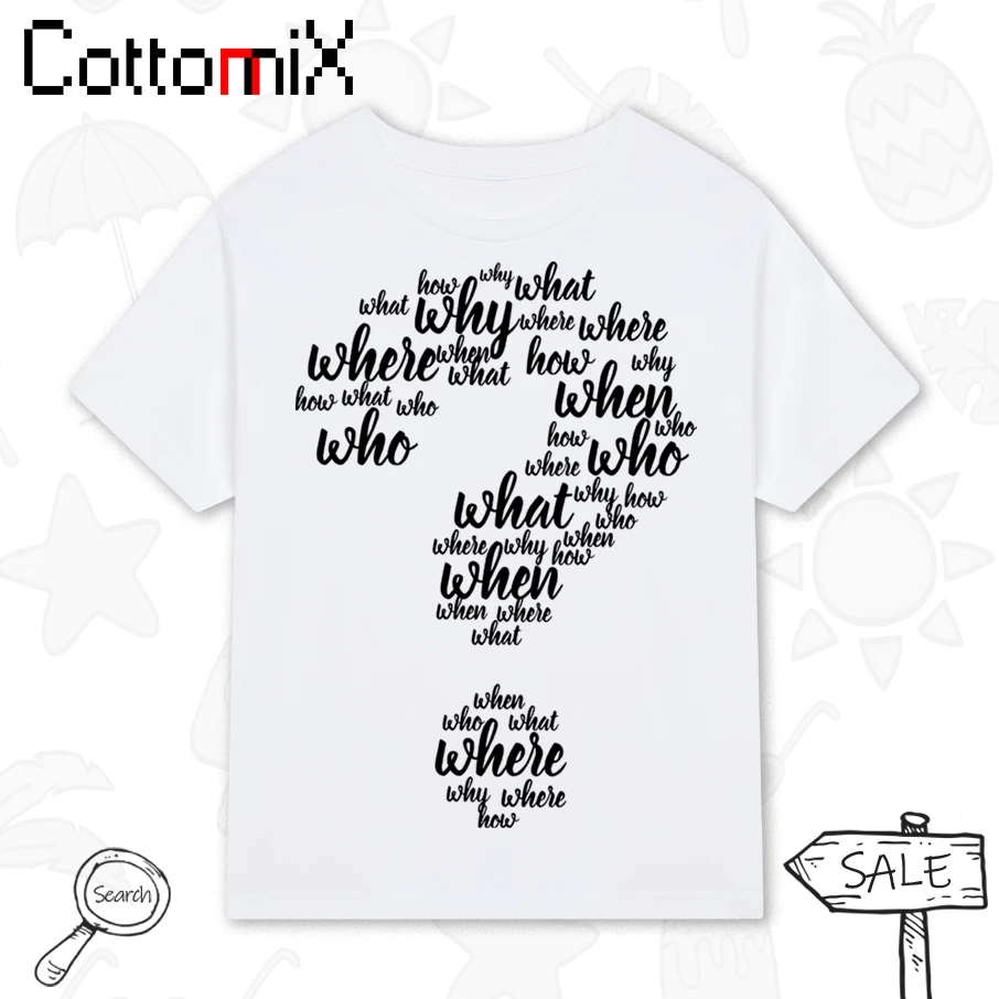 

Cottomix 100 Cotton Adults Graphic Clothe Tops T Shirt for Men Women Tee Casual Summer Short Sleeve Direct Print Question Mark