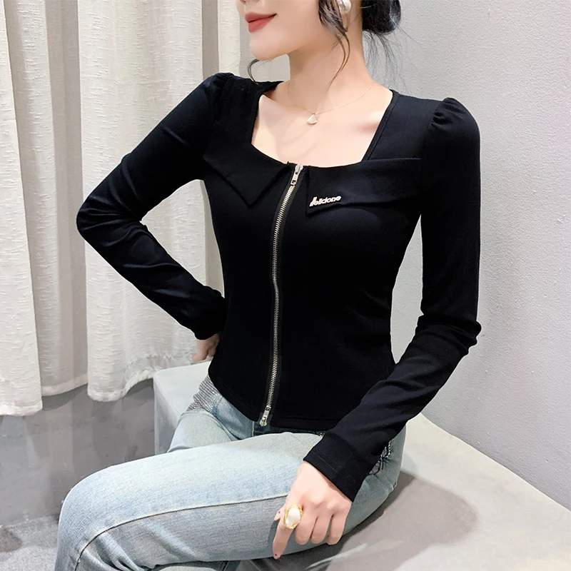 Модный черно-белый полосатый топ женская осенняя сексуальная рубашка с