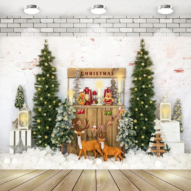 

Фотофон Рождественский олень деревянный стол кирпичная стена фон новогодний баннер постер Декор вечерние НКА детский душ