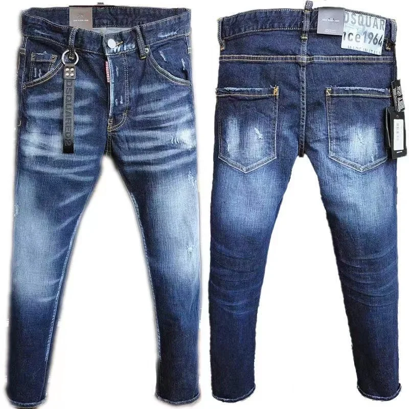 Europe and the United States tide brand Spring and Autumn Korean version of slim small straight jeans trend men's metal decorati